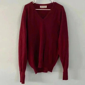Lyle & Scott Wool Cashmere Blend V-neck Maroon Sweater Size Large L